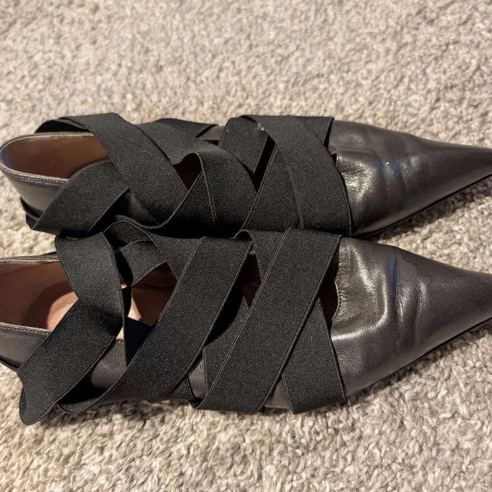 Alaïa Black Elastic Strap Pointed Toe Ballet Flats Size 35 - Picture 2 of 6